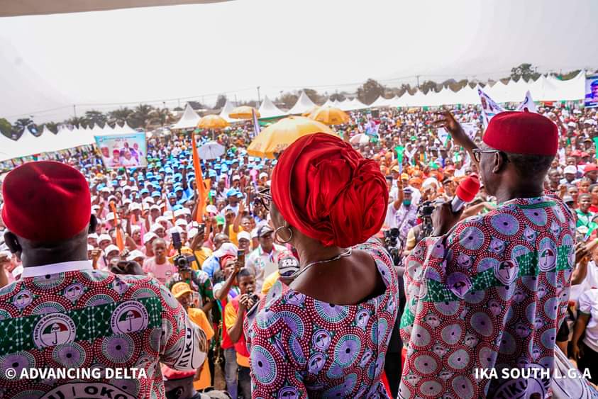 Massive turnout as Ika PDP campaigns turn carnivals of praise to God; translate turnout to votes, Esiso, Solomon urge supporters; Okowa, Ika nation grateful to Atiku, PDP